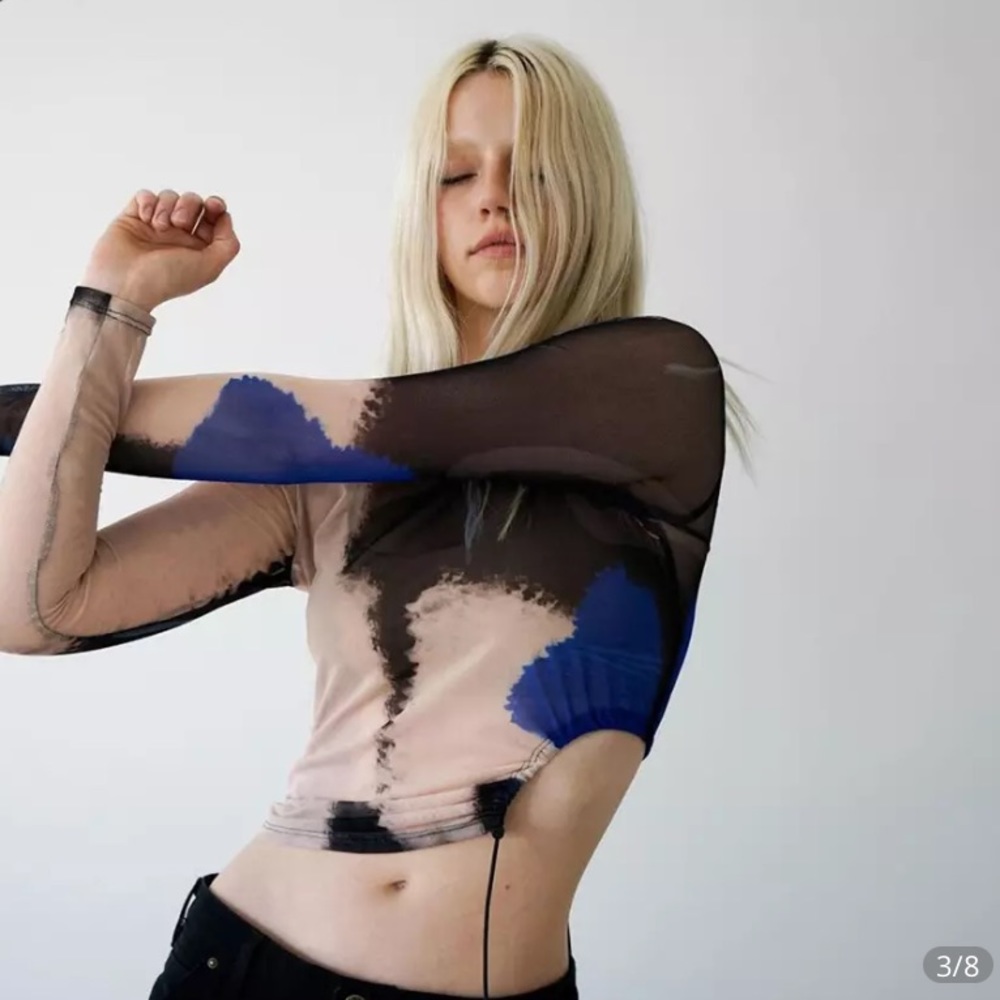 Mesh Long Sleeve Watercolor Long Sleeve Top